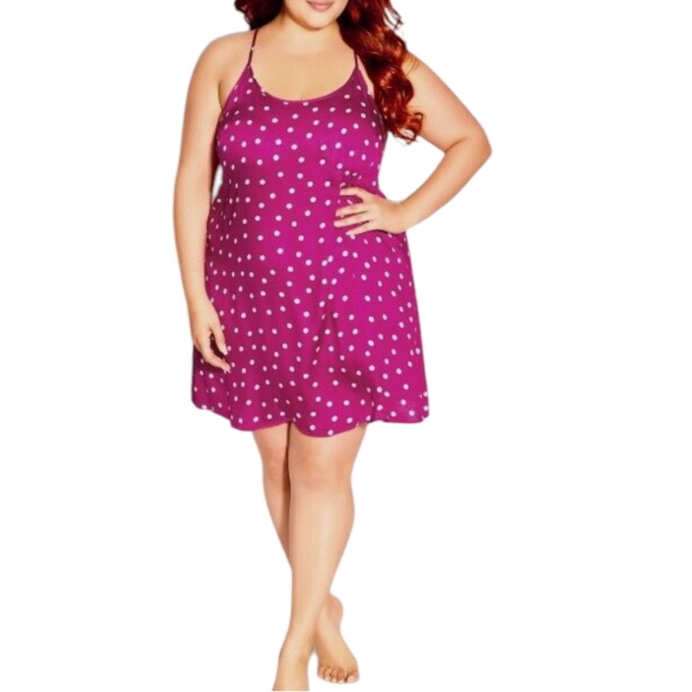 City Chic Kitty Chemise Pink Polka Dot Sz 18 NWT
